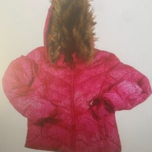 Pink Hooded Jacket with Faux Fur Trim